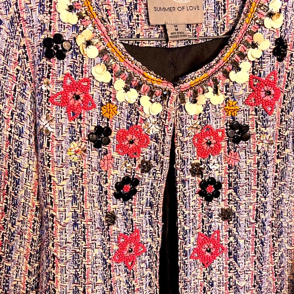 M Summer of Love Flower Knitted Cardigan Women Loose RoundNeck LongSleeve Beads - Picture 3 of 17